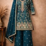 Dark-Teal Embroidered Sharara Suit