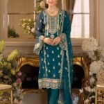Dark Teal Embroidered Salwar Suit