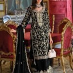 Black Heavy Chinon Embroidered Palazzo Suit