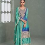 Teal and Blue Bandhej Printed Palazzo Suit