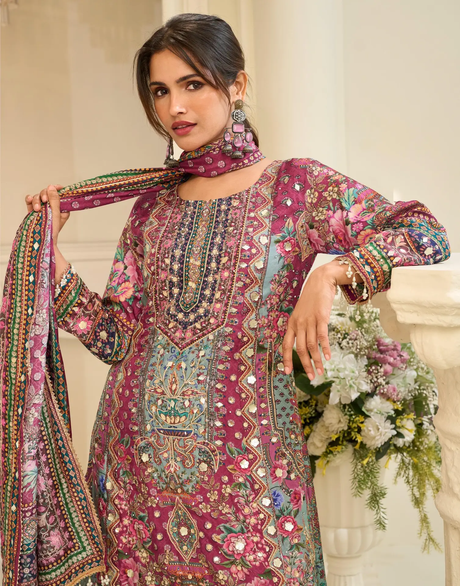 Ehsaas Natural Crepe Silk Printed Palazzo Suit - Image 2
