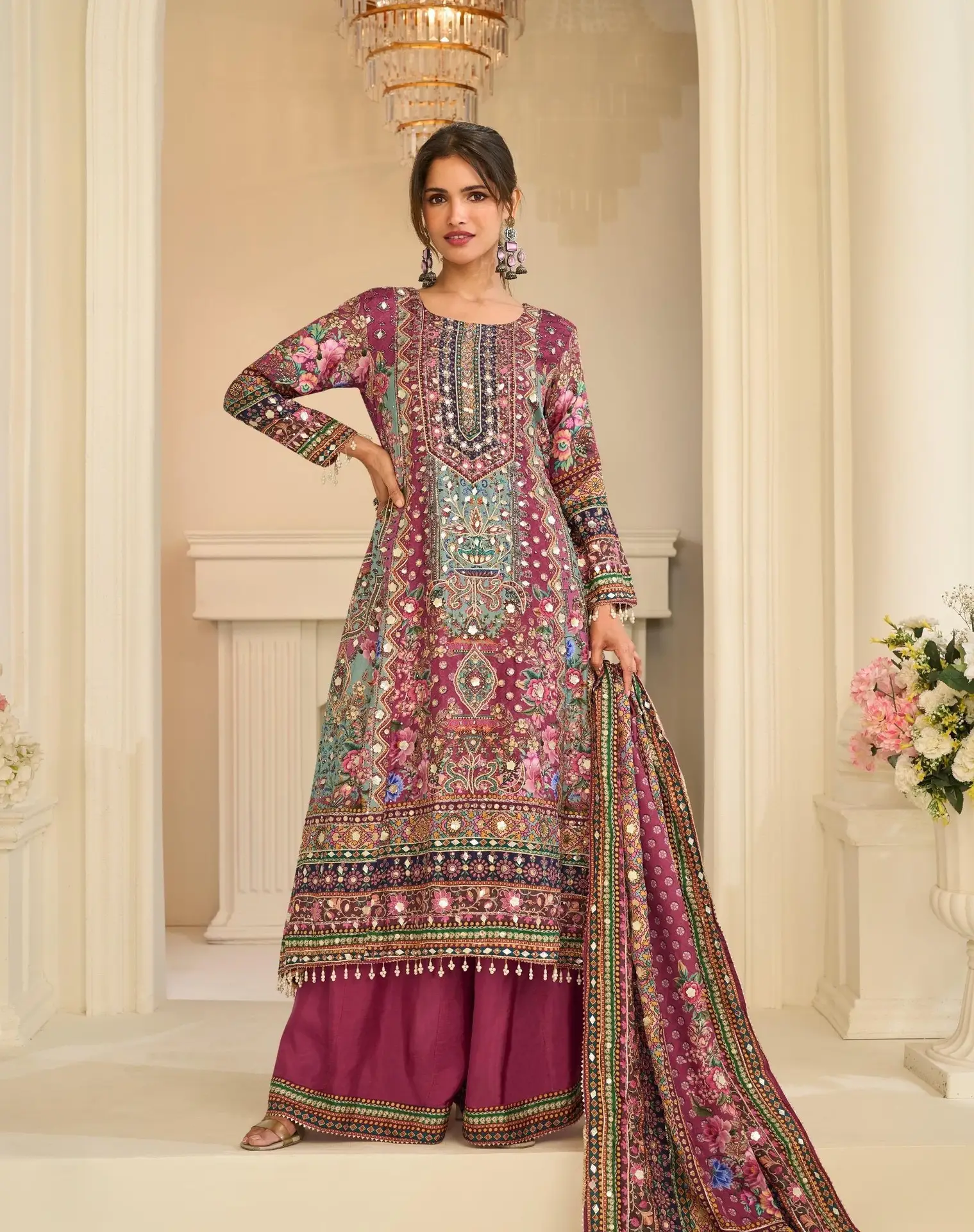 Ehsaas Natural Crepe Silk Printed Palazzo Suit